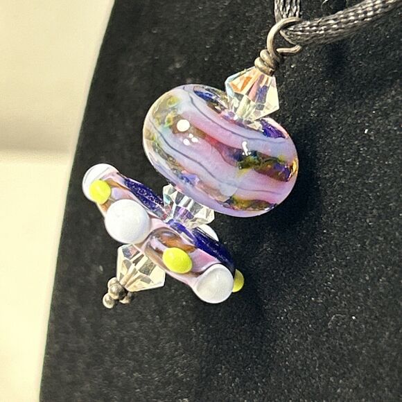 Handmade Lampwork Glass Bead Necklace with Handmade Glass Beads 19.5” - Picture 1 of 12